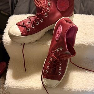 Converse Cherry Red leather High-Tops with White Soles
